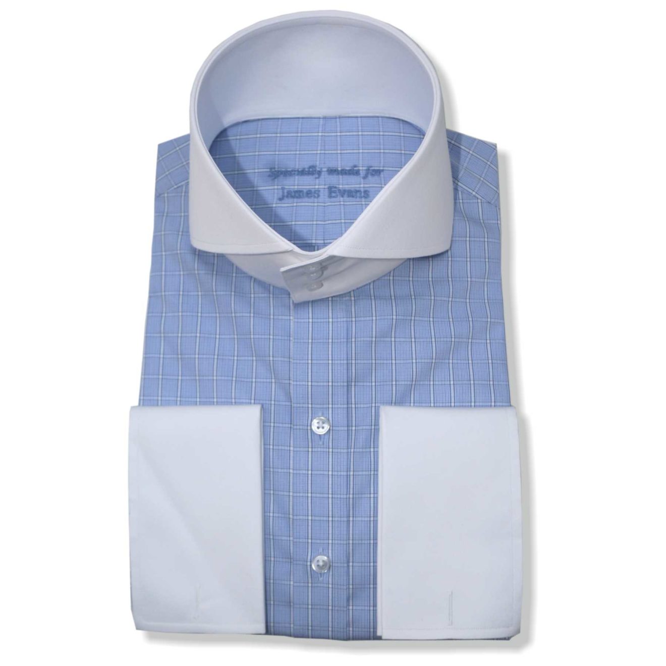 High Collar Italian Blue-Checks - John Clothier Italian Blue Checks