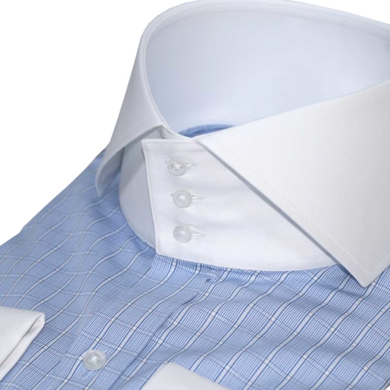 High Collar Italian Blue-Checks - John Clothier Italian Blue Checks