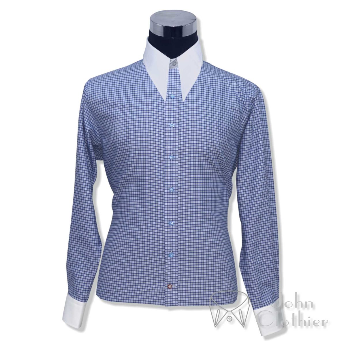 blue small checks spear collar 1005 cotton shirt