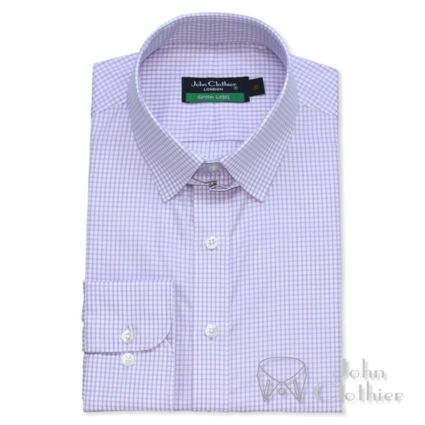 Lilac Checks Loop Collar - John Clothier Made on order Shirts