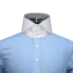 Sky-Blue Stripes high collar - John Clothier Sky Blue Stripes