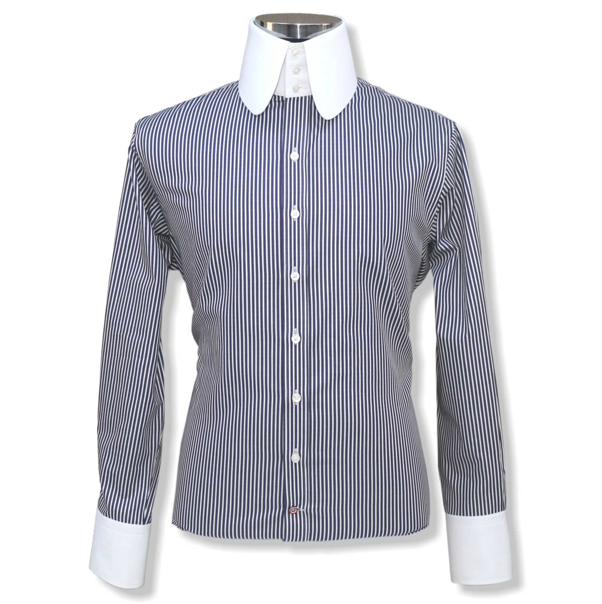 navy blue stripes high rounded collar shirt