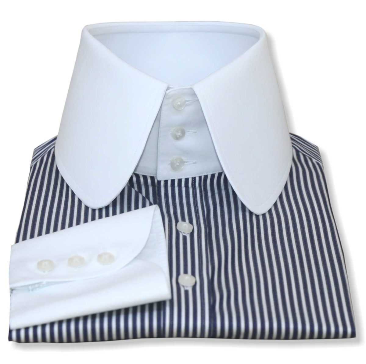 navy blue stripes high rounded collar shirt