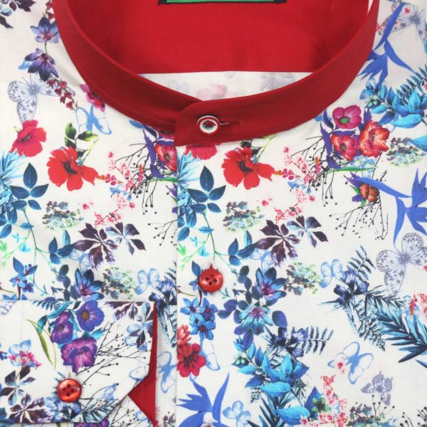 Floral Print Band Collar / Grandad Collar Shirt