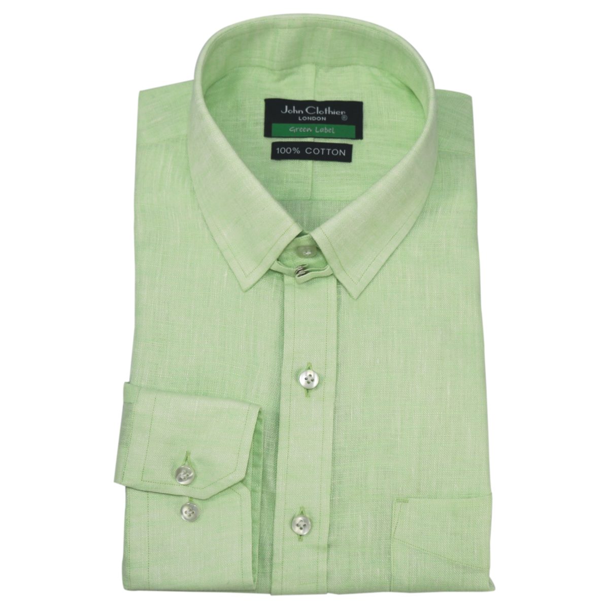 Green linen james bond loop collar mens shirt