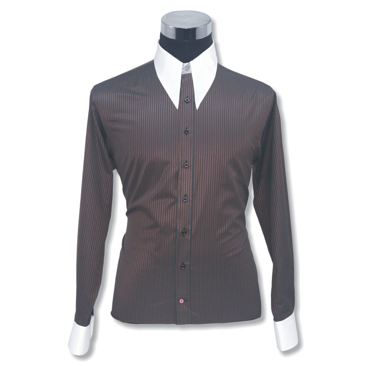 Golden brown stripes spear collar shirt