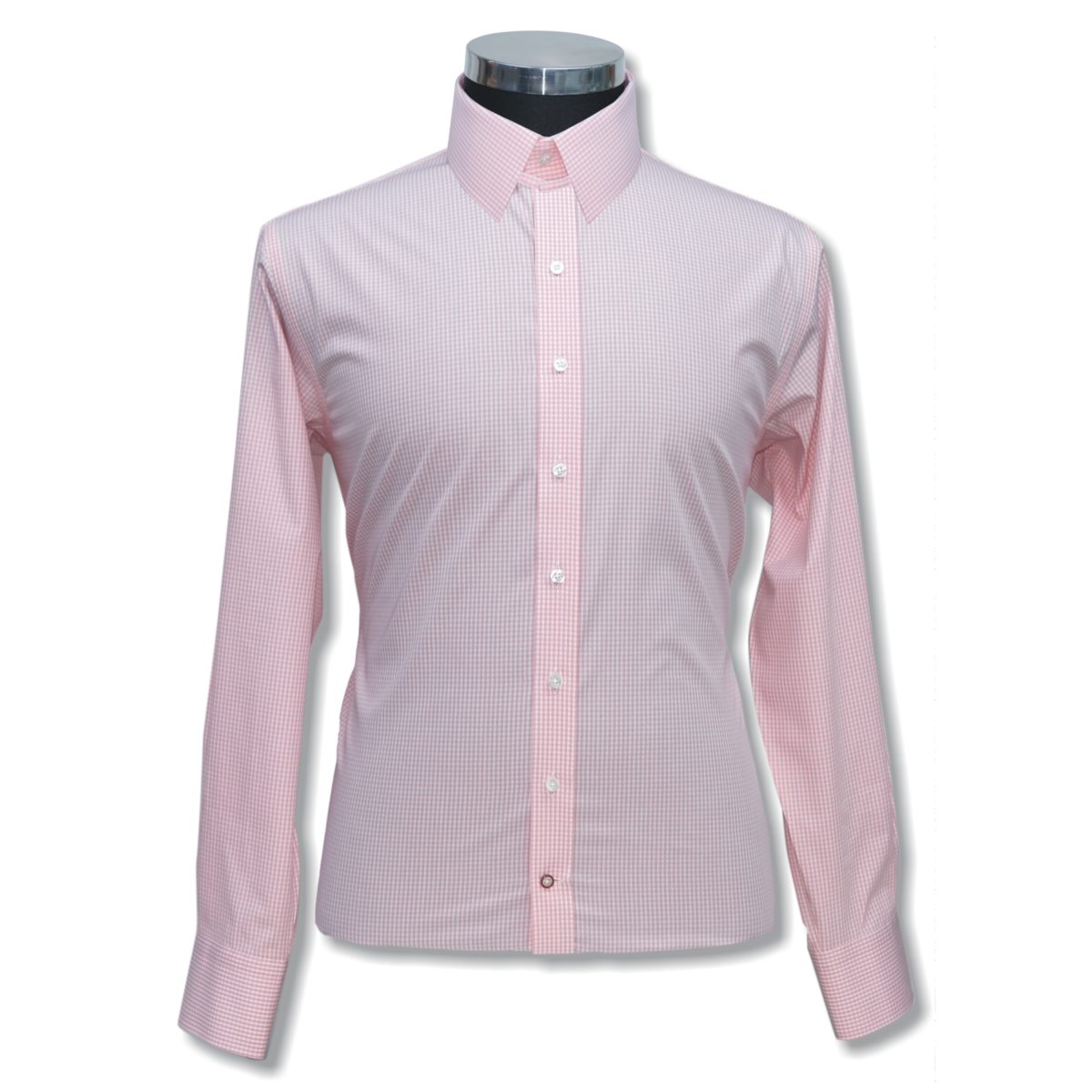 Pink gingham checks tab collar mens cotton shirt