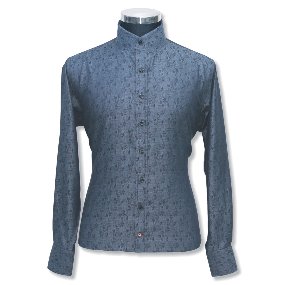 Black Blue jacquard Mens 100% cotton tab collar shirt