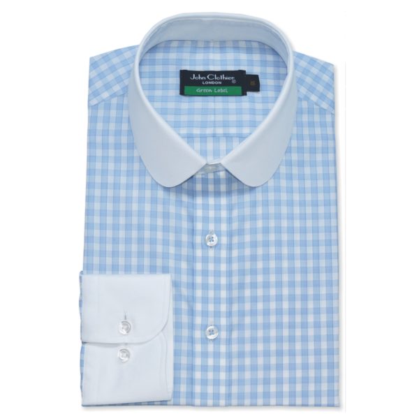 sky blue checks penny collar bankers peaky blinders style mens cotton shirt