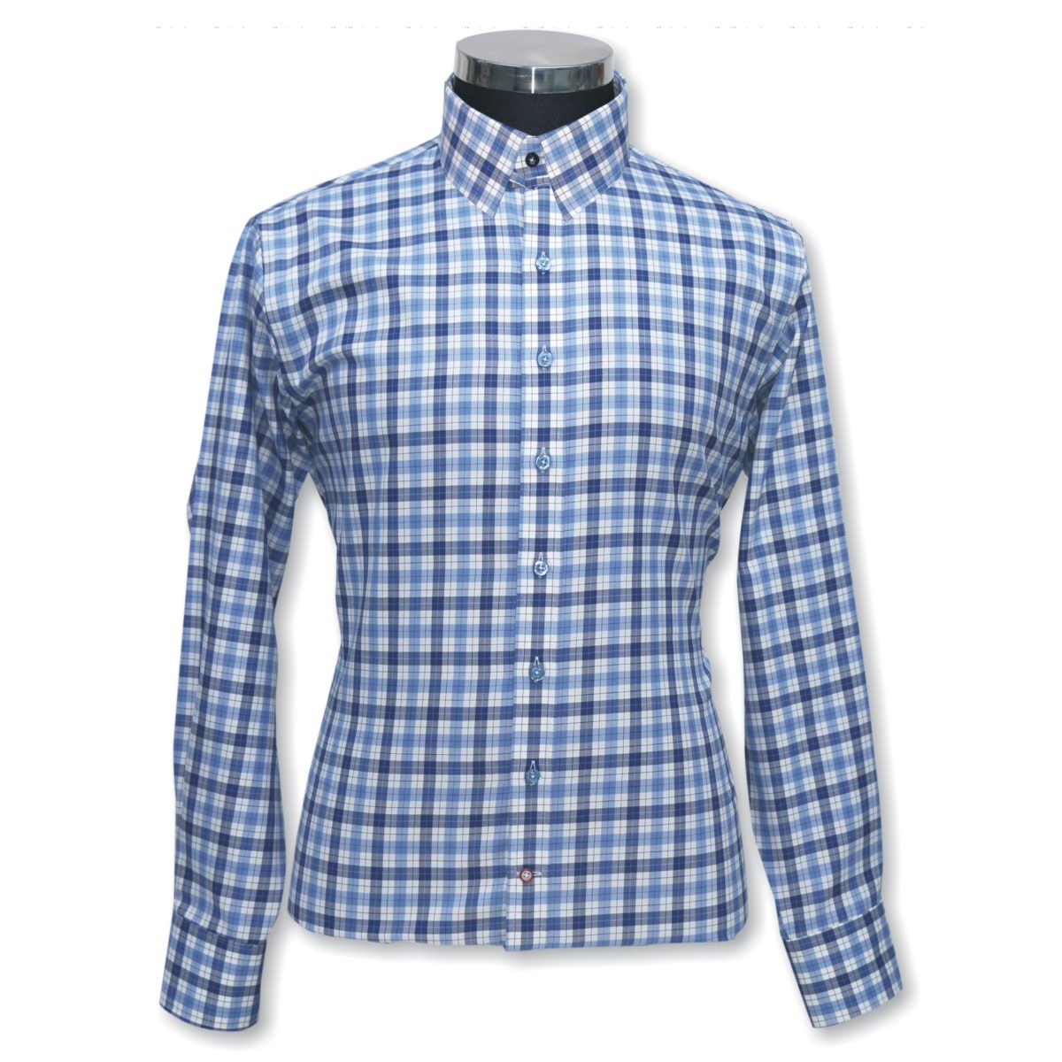 Blue British Checks Tab collar cotton mens shirt