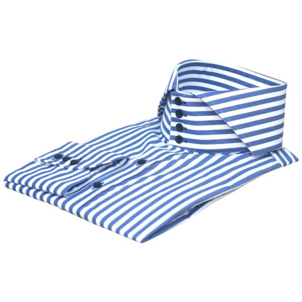 Italian Navy-Blue Stripes High-Collar - John Clothier London