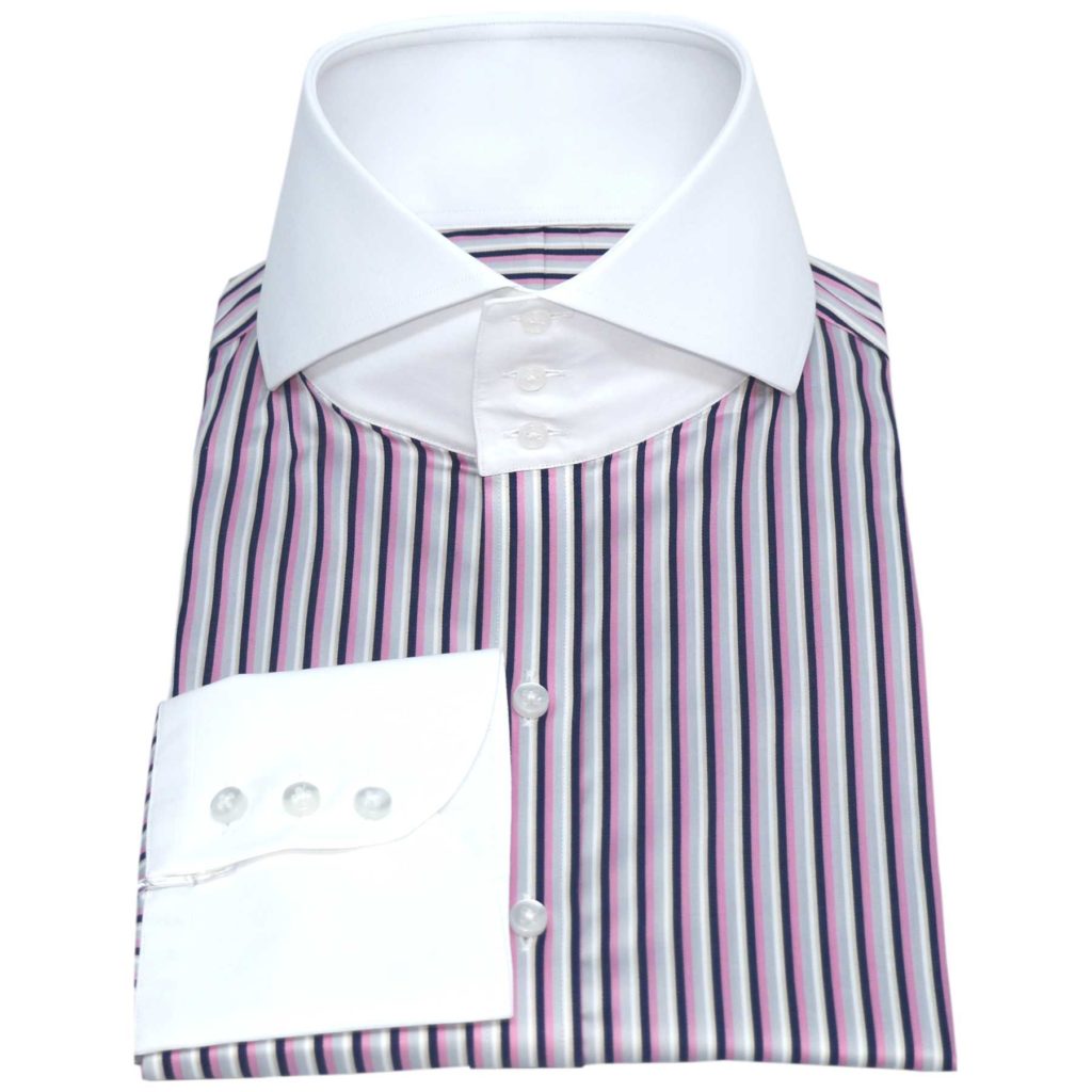 Italian Pink-Black Stripes High-Collar - John Clothier London