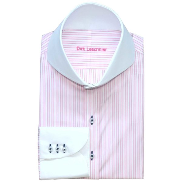 Pink white stripes high collar shirt