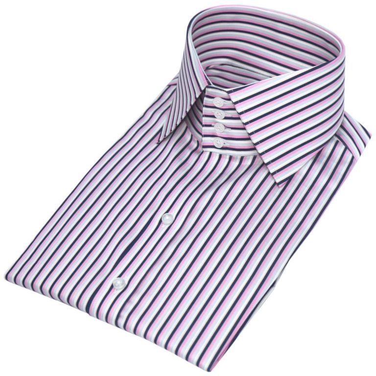 Pink-Black stripes High-Spread Collar Shirt - John Clothier London