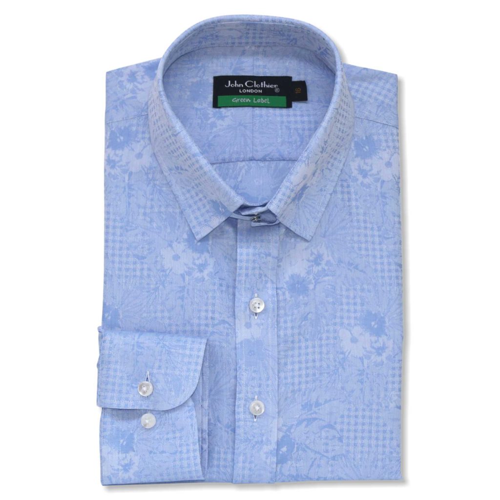 Blue Jacquard Floral Tab Collar - John Clothier London Online London