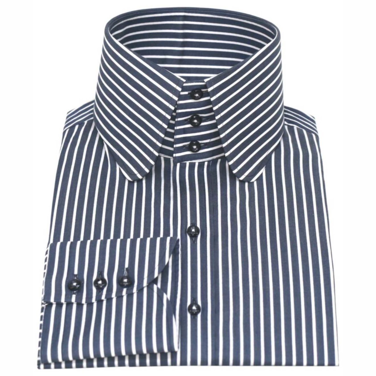 NavyBlue Stripes High-Collar - John Clothier London