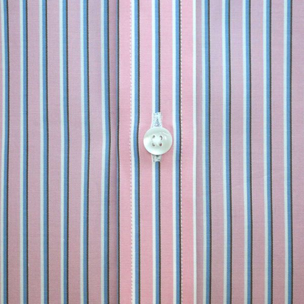 Pink Blue Stripes 100% cotton mens loop collar shirt