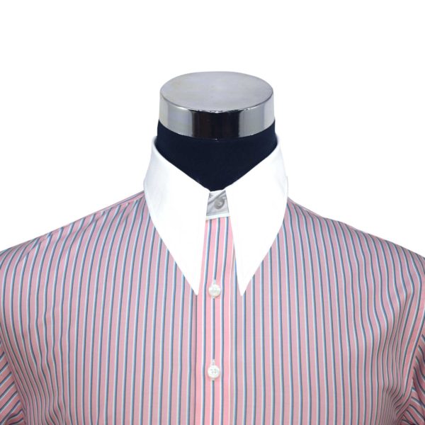 Pink Blue stripes 100$ cotton Spear collar shirt for men