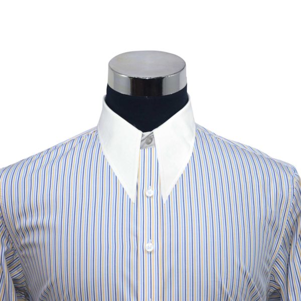 Yellow blue stripes vintage collar spearpoint collar shirt for men