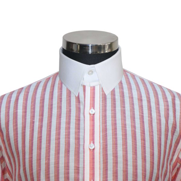 Orange white Stripes 100% cotton shirt for men