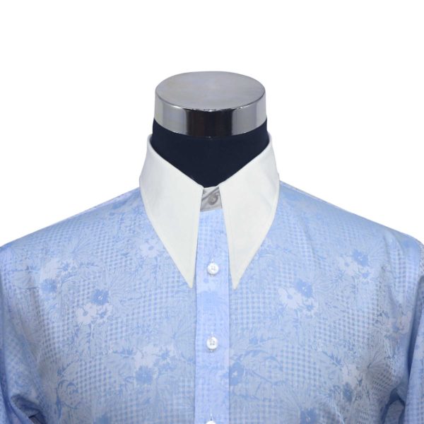 Blue Floral Jacquard Spearpoint collar shirt for men