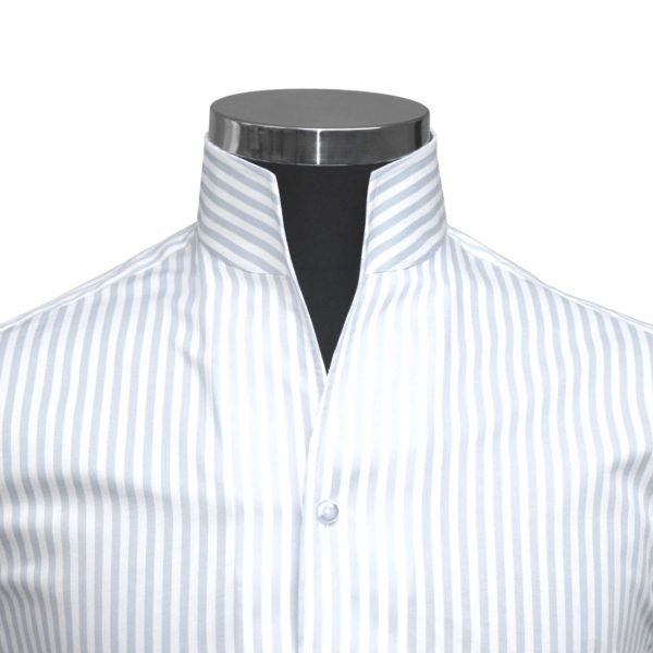 White-Stripes High-Open Collar Shirt