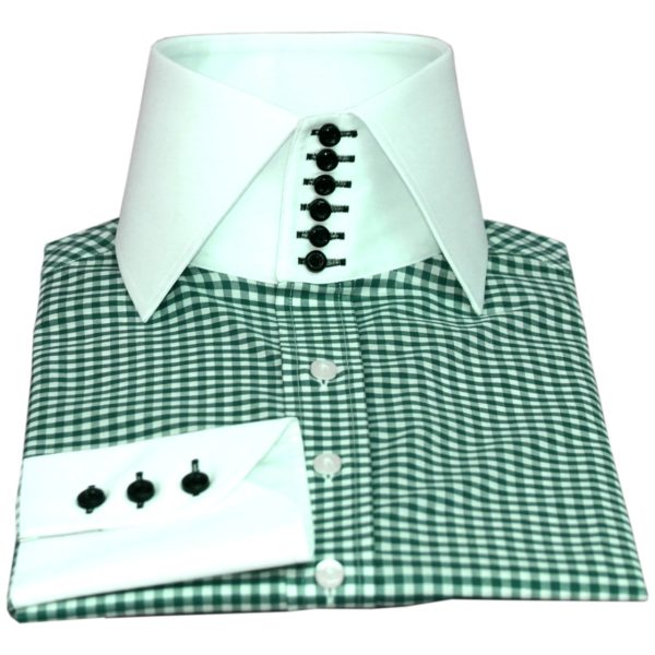 Green Gingham-Banker-6B High-Collar Shirt
