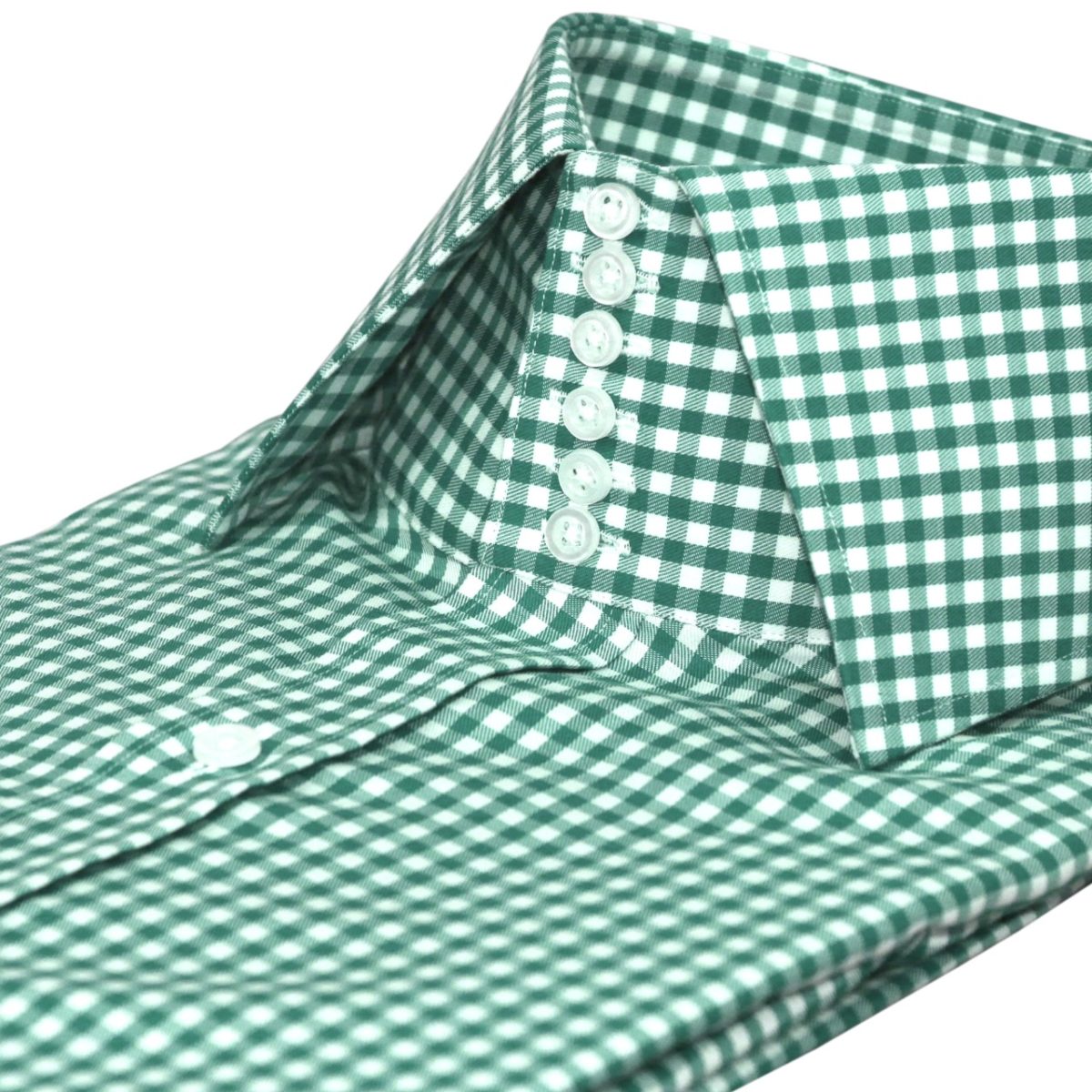 Green Gingham-Checks-6B High-Collar Shirt