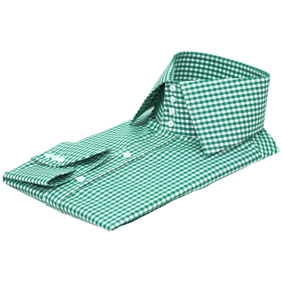 Green Gingham checks High collar shirt