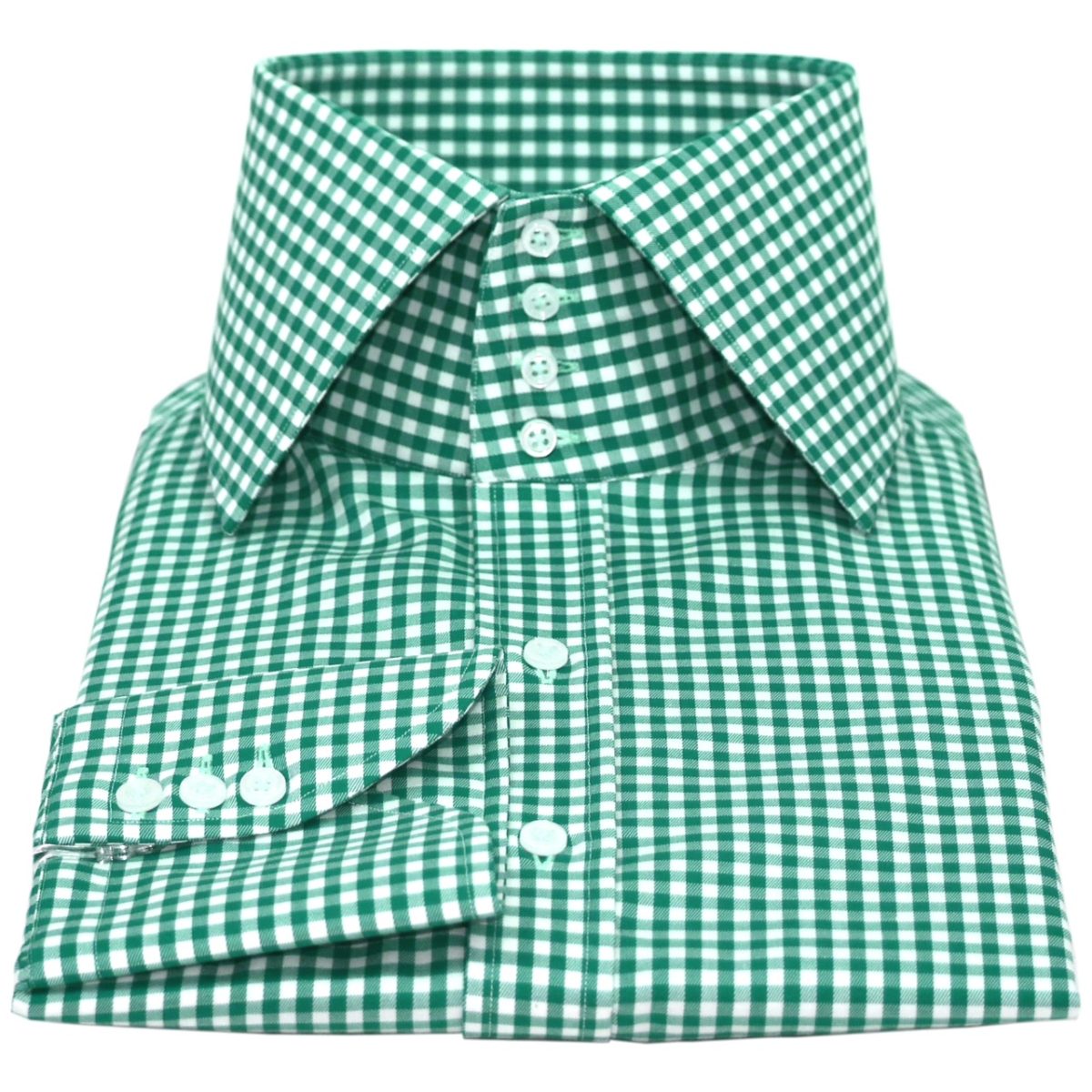 Green Gingham checks High collar shirt