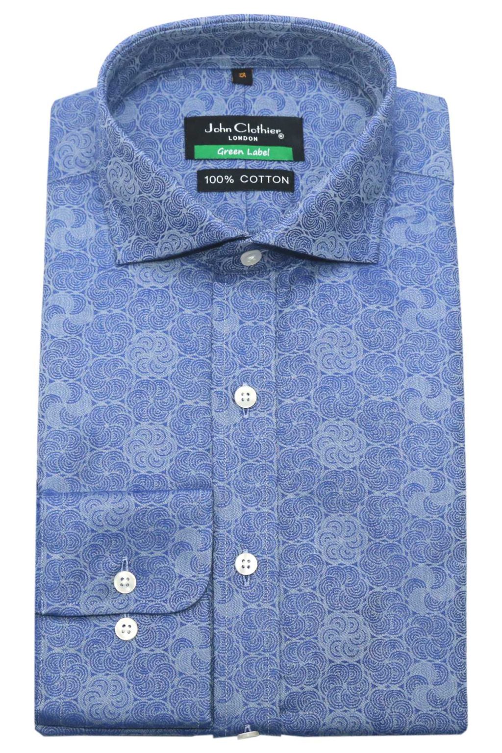 Blue Jacquard Cutaway Collar Shirt - John Clothier London