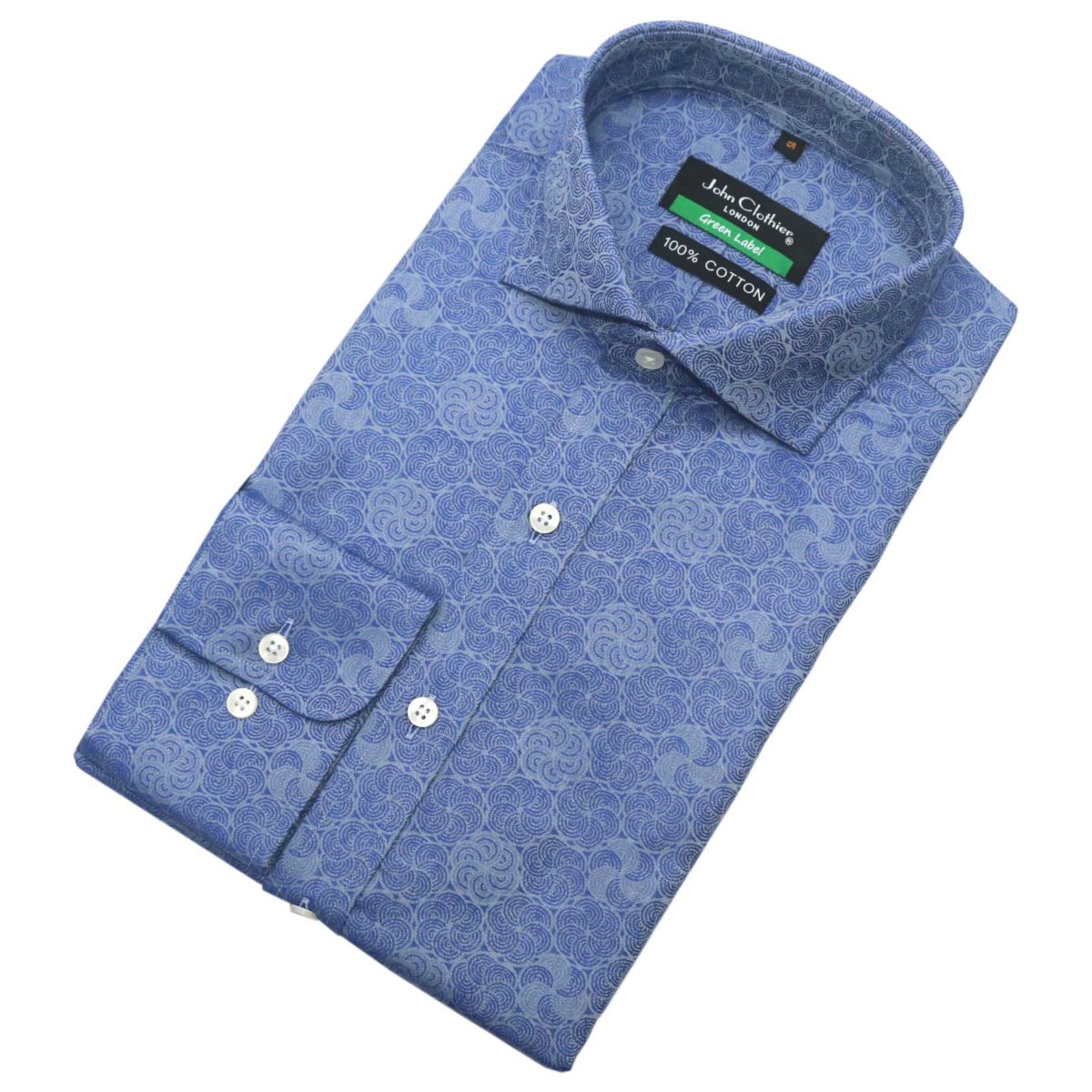 Cutaway collar shirt, blue jacquard, 100% cotton , Italian