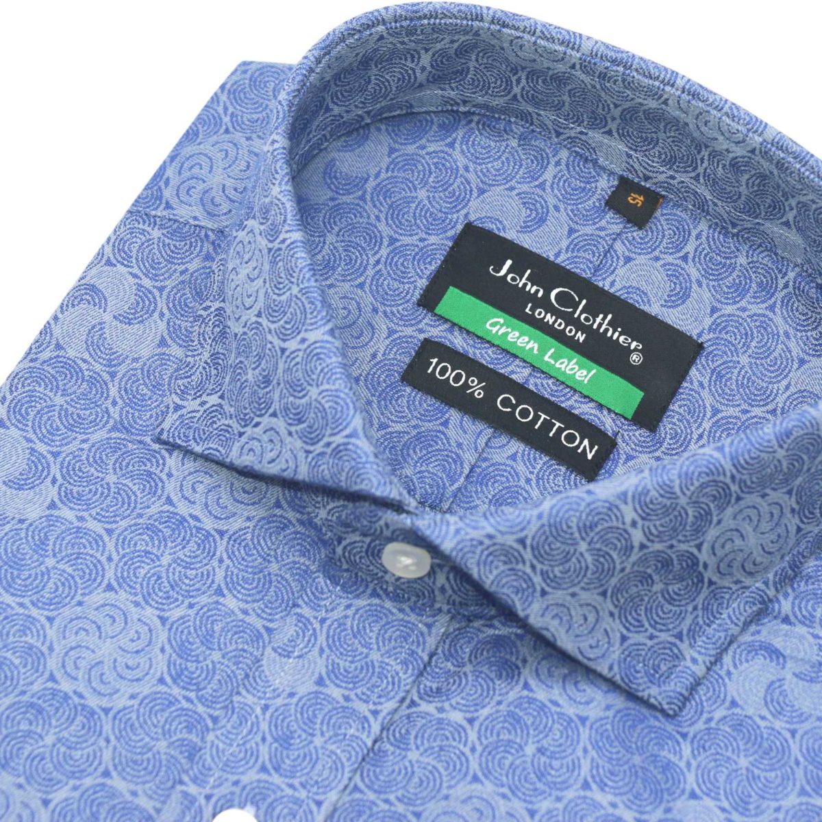 Cutaway collar shirt, blue jacquard, 100% cotton , Italian