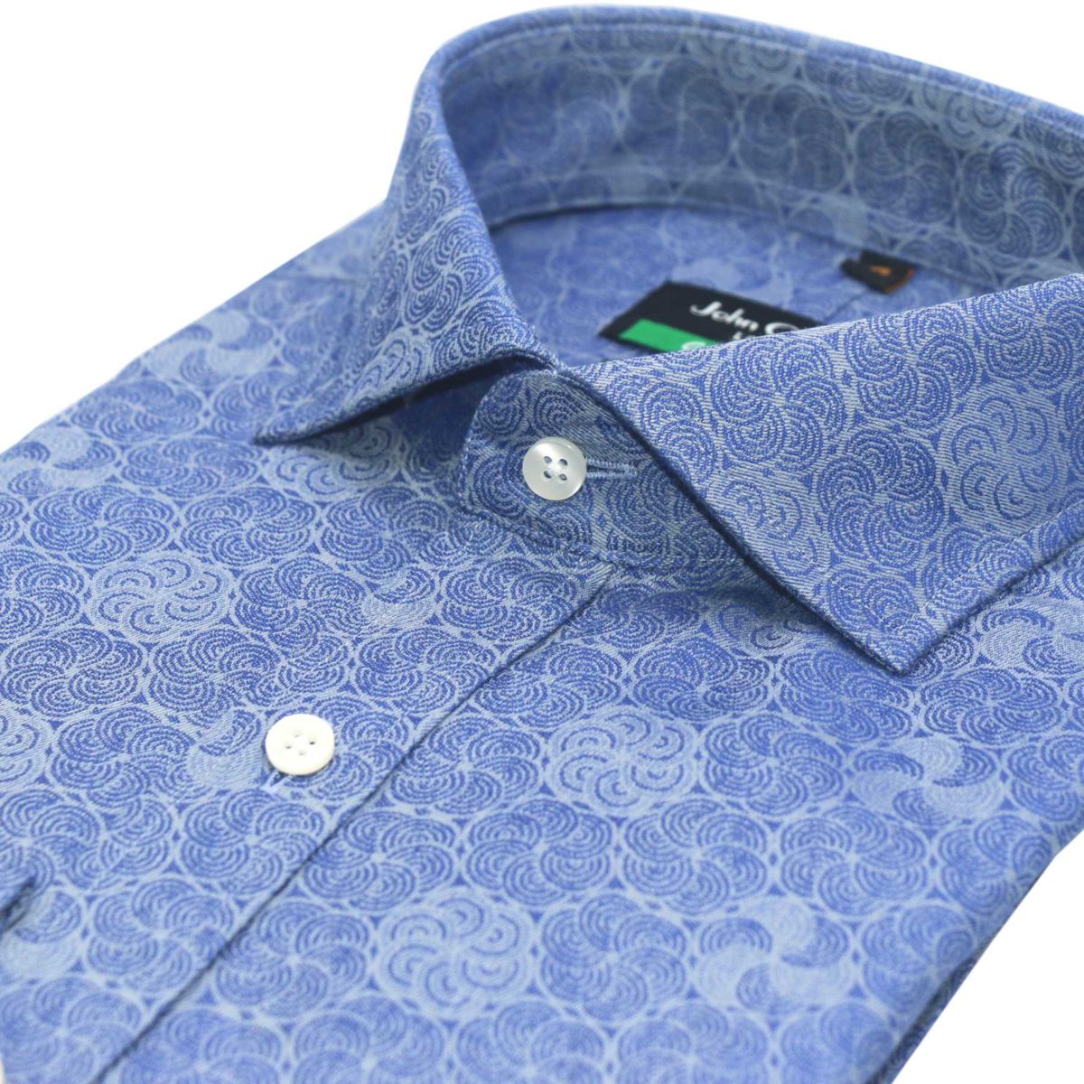 Cutaway collar shirt, blue jacquard, 100% cotton , Italian