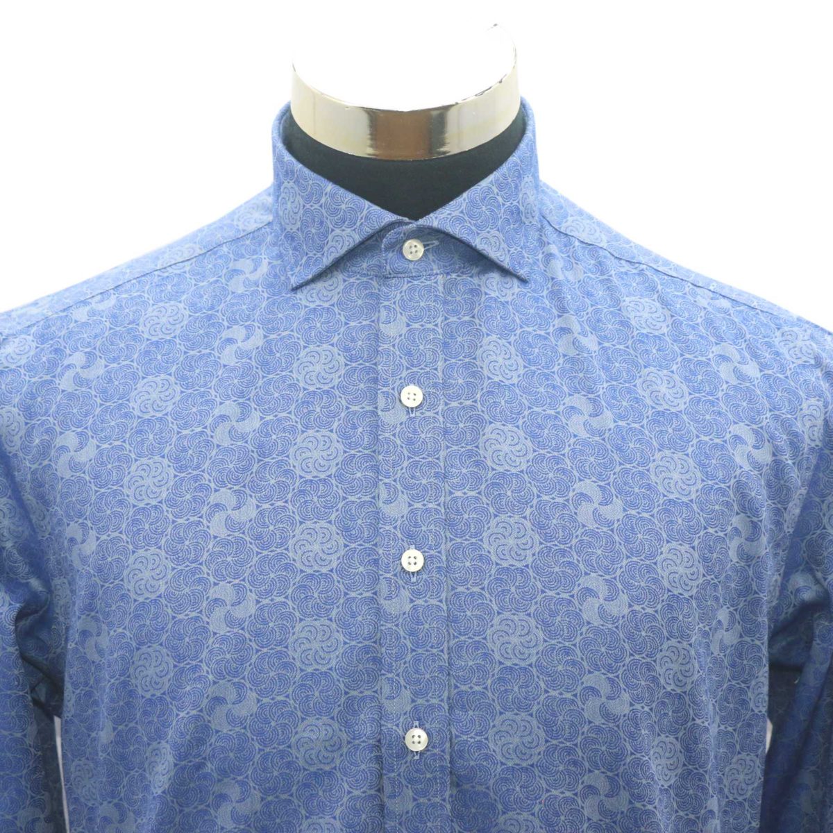 Cutaway collar shirt, blue jacquard, 100% cotton , Italian