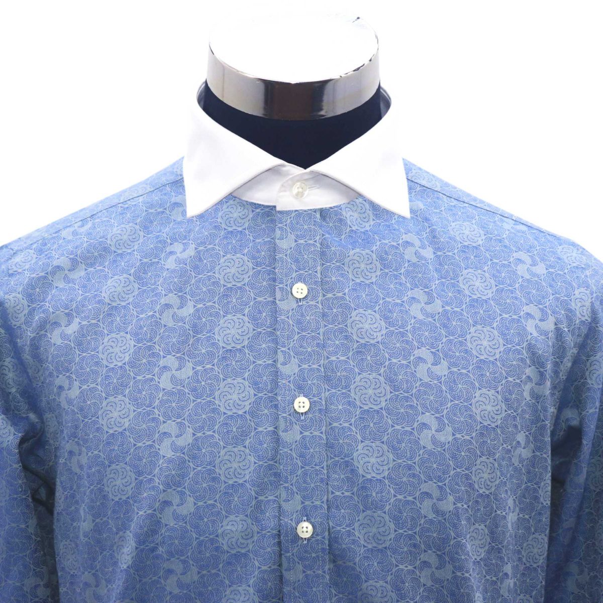 Cutaway collar shirt, blue jacquard, 100% cotton , Italian