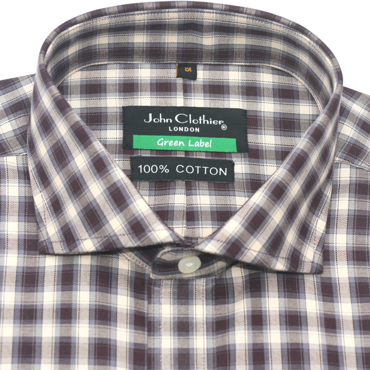 Cutaway Collar Shirt, Brown checks, 100% cotton