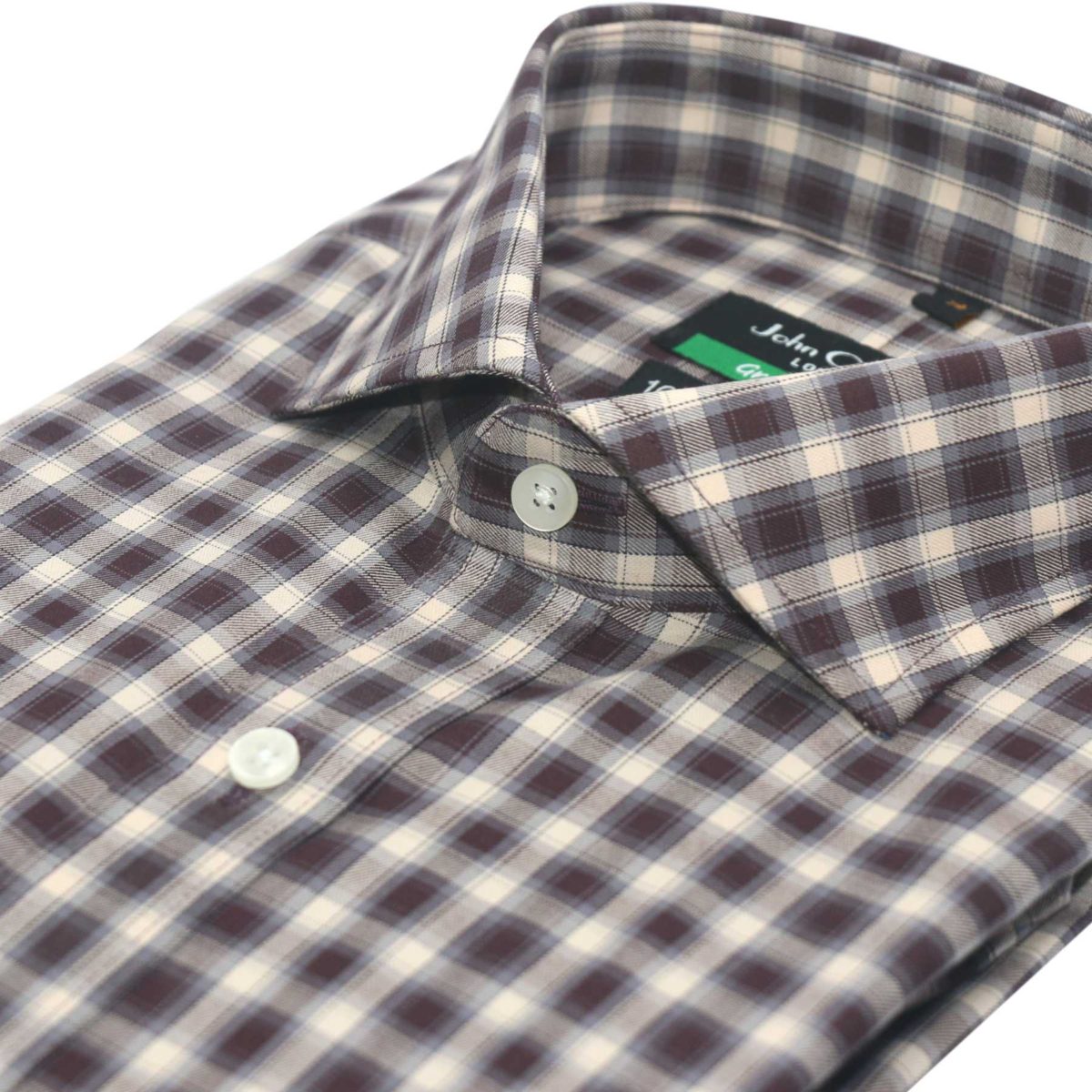 Cutaway Collar Shirt, Brown checks, 100% cotton