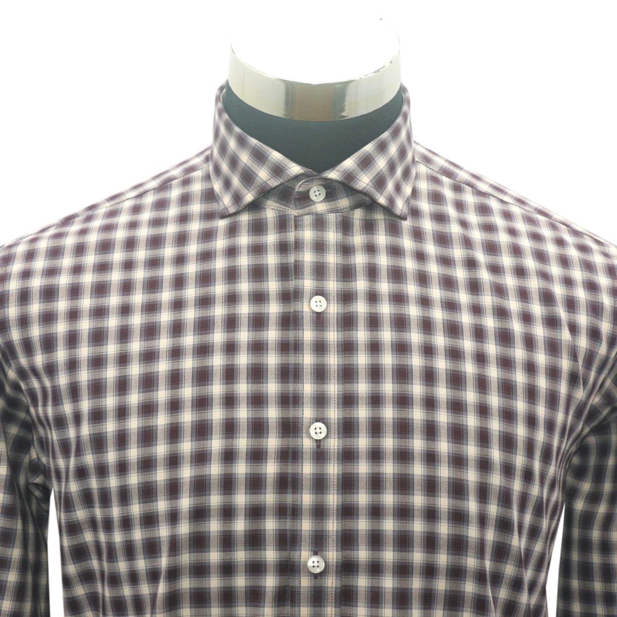 Cutaway Collar Shirt, Brown checks, 100% cotton