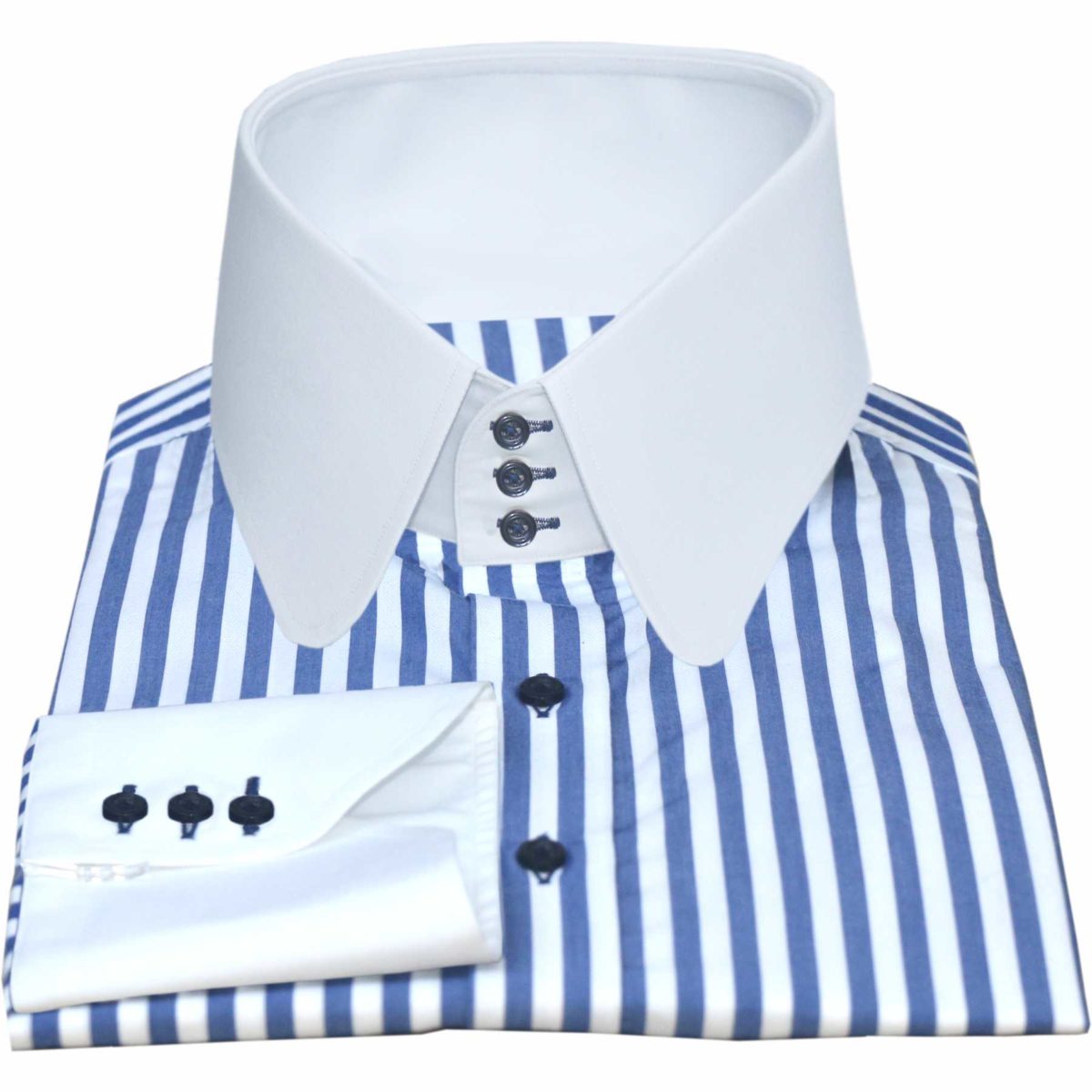 Blue-Stripes Penny Collar Shirt - John Clothier London