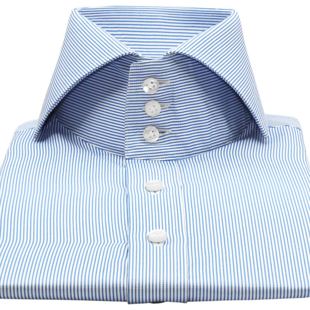 Sky-Blue-Pinstripes-High Italian Collar Shirt - John Clothier London