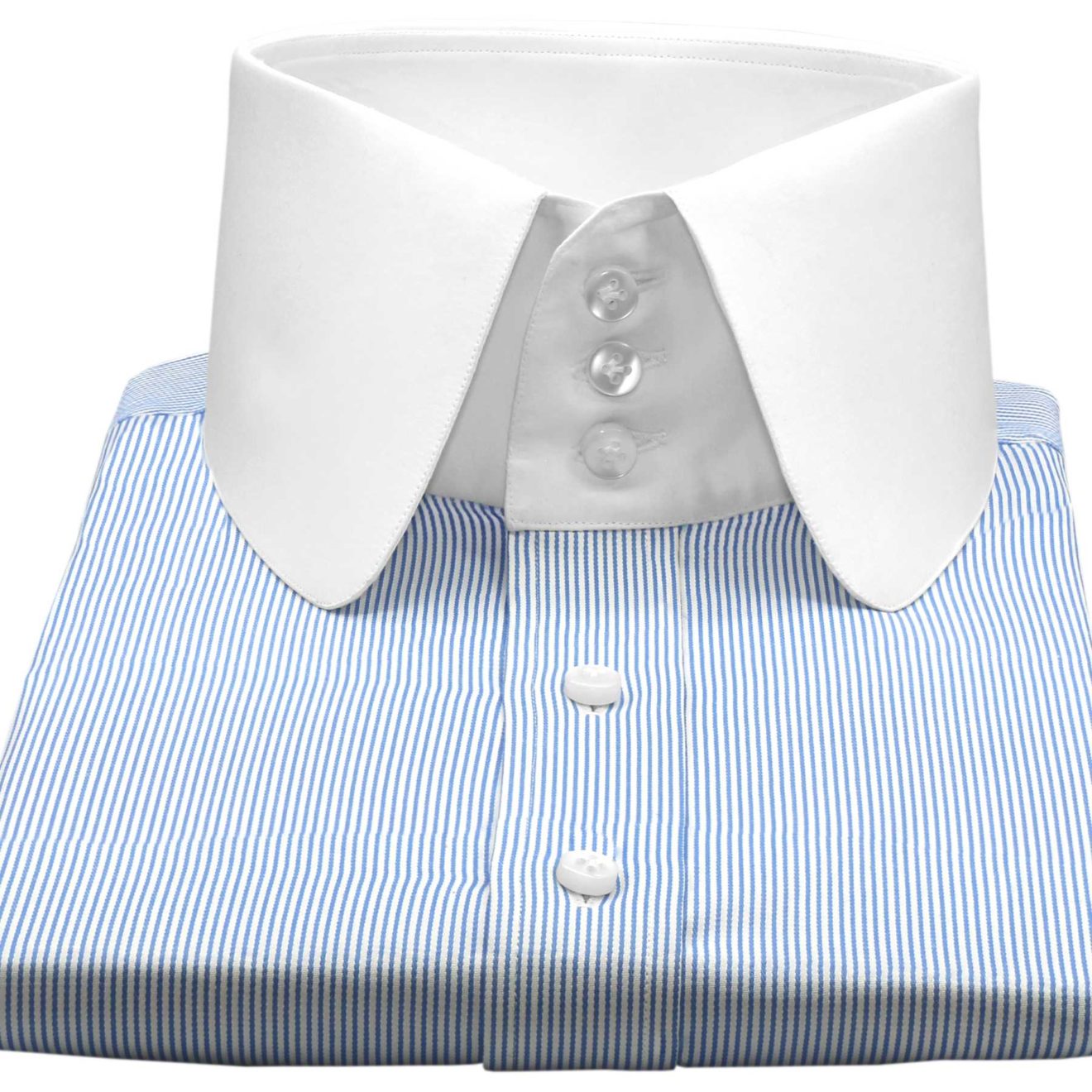 Sky-Blue-Pinstripes-Penny High Collar Shirt - John Clothier London