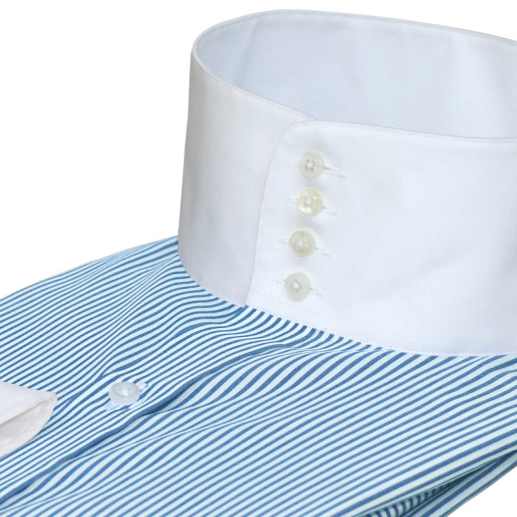 Sky-Blue-Pinstripes-Penny High Collar Shirt - John Clothier London