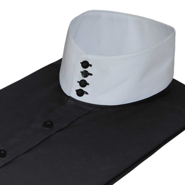 Black band collar shirt with contrast 4 buttons, white collar, cotton shirt for men