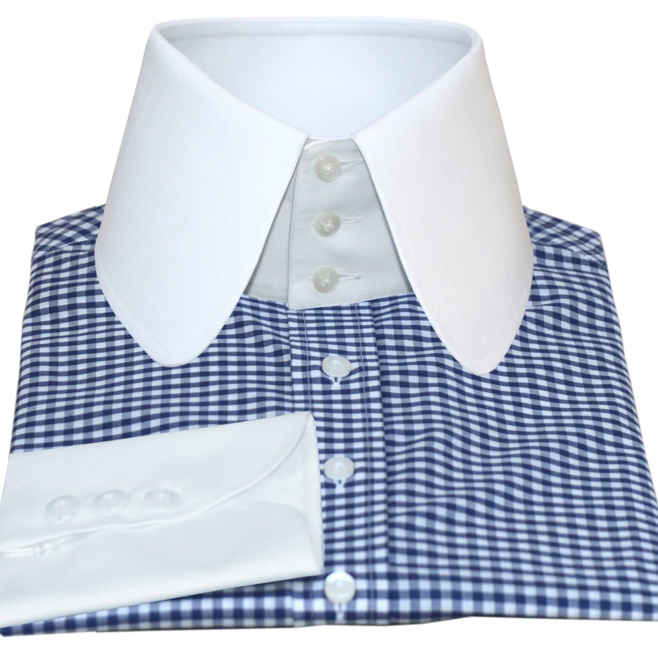 Blue-Gingham-Penny High Collar Shirt - John Clothier London