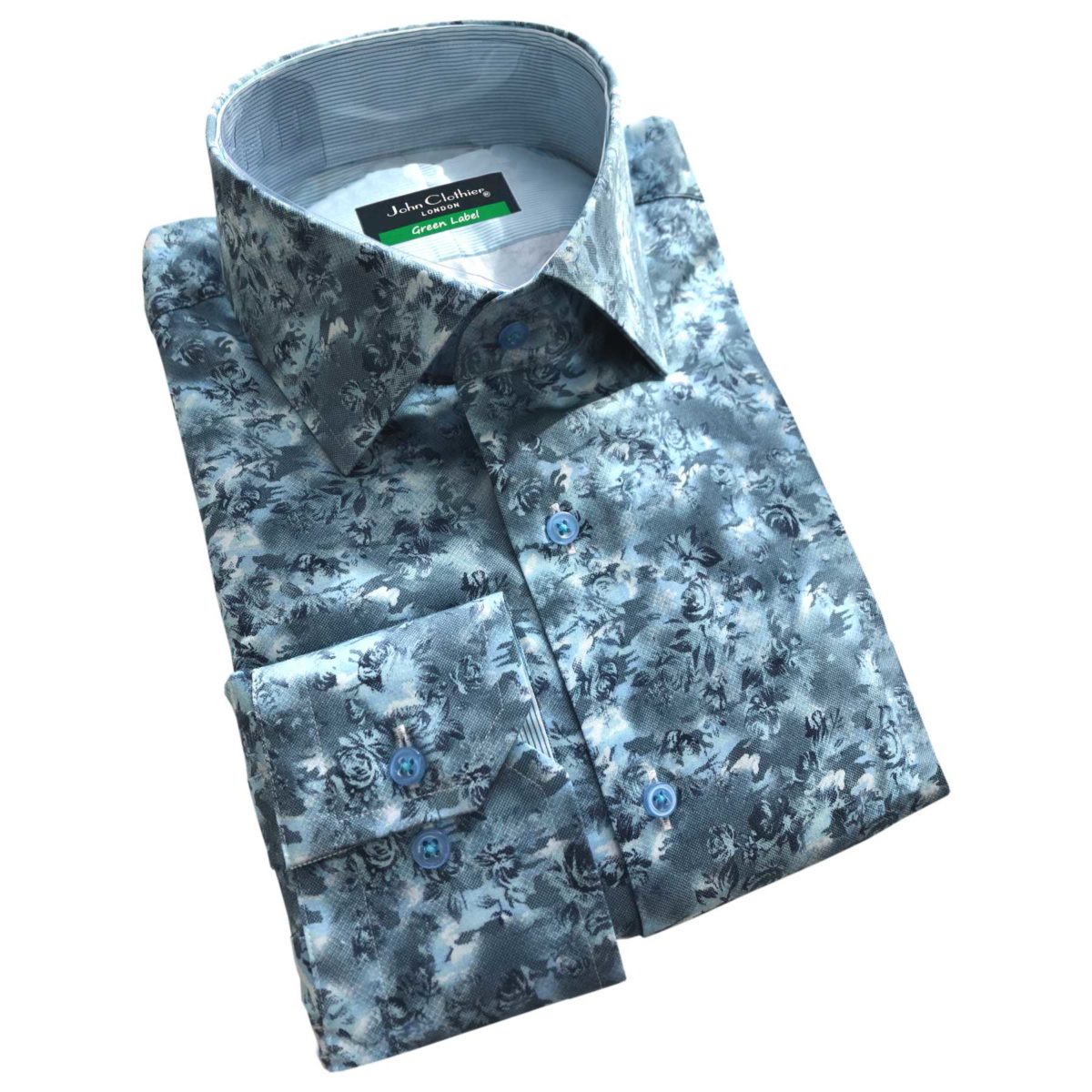 Printed Blue Flowers Windsor Collar Shirt