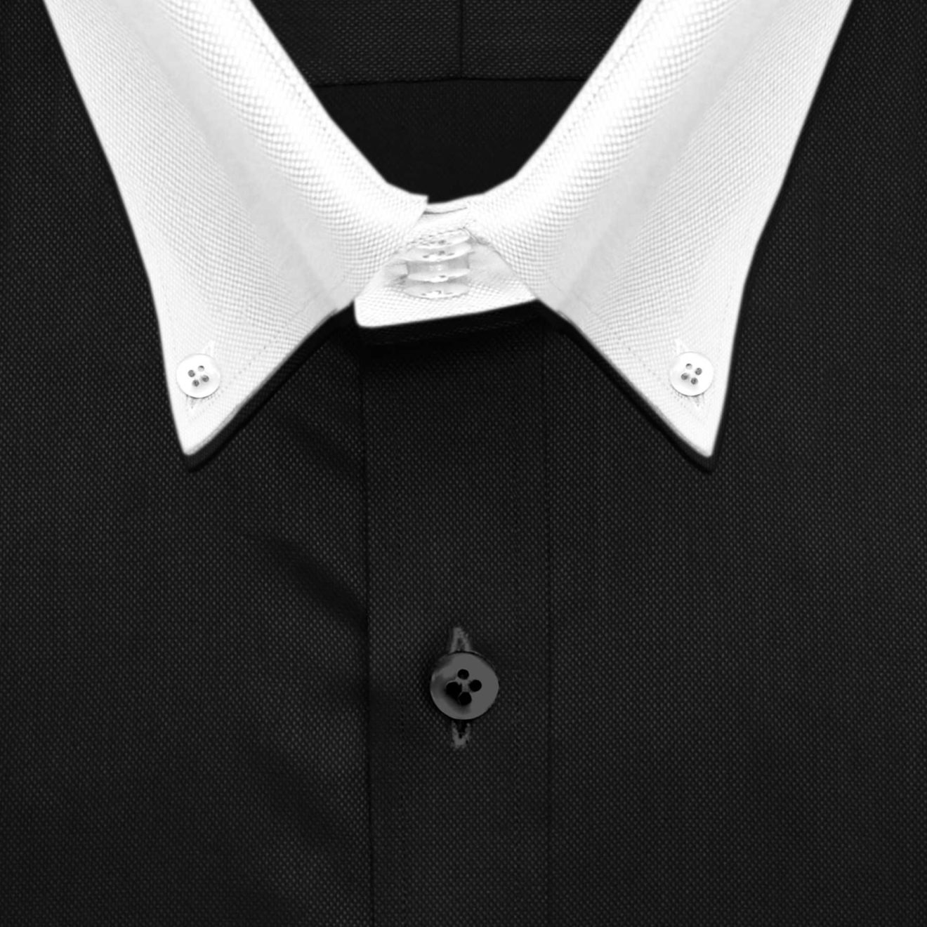 Solid-Black-Button Down High Collar Shirt - John Clothier London