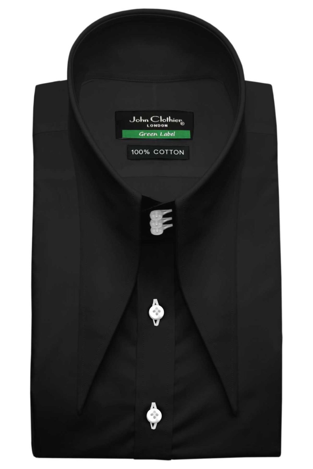 Black-High Extreme Spearpoint Collar Shirt - John Clothier London