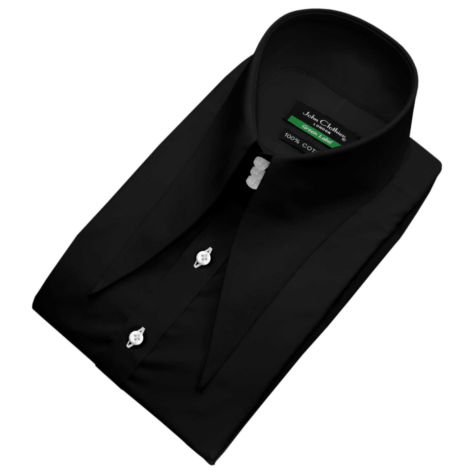 Black-High Extreme Spearpoint Collar Shirt - John Clothier London