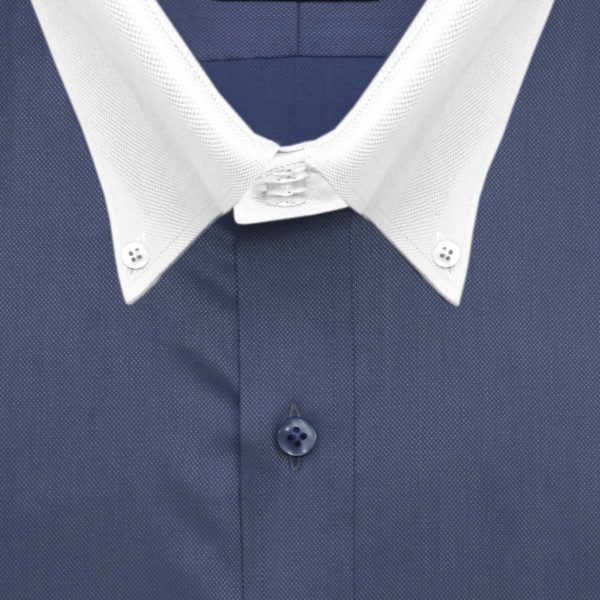 Navy-Blue-Button Down High Collar Shirt - John Clothier London